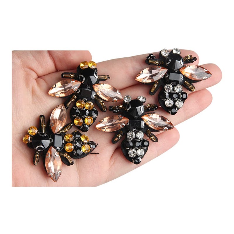 Wixine 4Pcs Bees Sequins Rhinestones Bead Brooch Patches Applique Vintage Embroidered Fabric Sew on Patch Clothing Decoration - Image 1